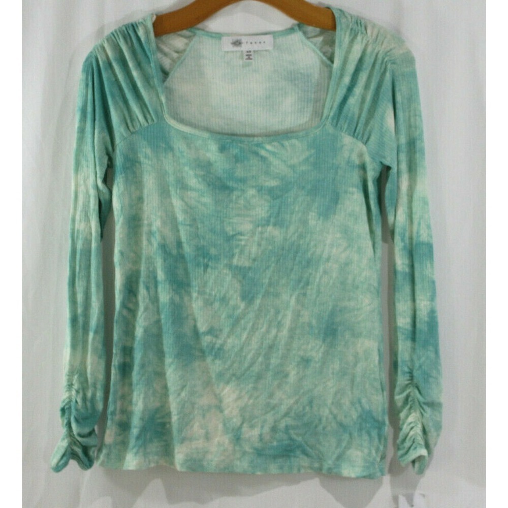 NWT Fever Aqua Tie Dye Long Sleeve Square Neck Top XS